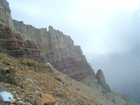 After notch 1 on ridge didn't go we went around a buttress to notch 2 which went(colored dots in middle)