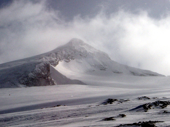 Blanket peak - ski across glacier and around to left to ski up face to top.
