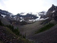 East end of Stanley valley -different trip. went left up drainage to snow then right on scree to col