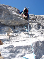 Need a left underhand move. Good gear placementsBolted belay spot in 30 m.