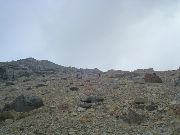 around corner and onto SW face - Starting up the scree