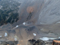 trail on left past snow in check shape- better than top of moraine as no elev loss and stable rock.