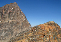 The first step is between the 2nd and third snow patches - next the main steep section(dark shade right side)- second step - 5.3 section 45m - above is 7 -8 moderate steps