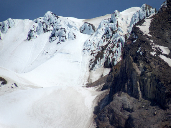 Climbers on Hood on left and summit ridge